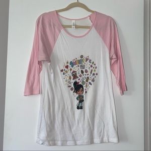 Disney Wreck it Ralph Vanellope Von Schweetz Pink Baseball Tee